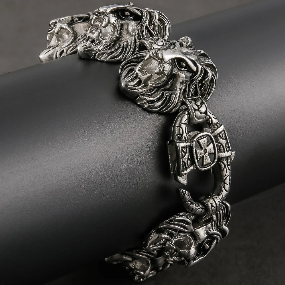 Lion Heads Link Chain Man Bracelet Heavy Stainless Steel Men's Charm Bracelets Bangles Best Friends On Hand Bands Male