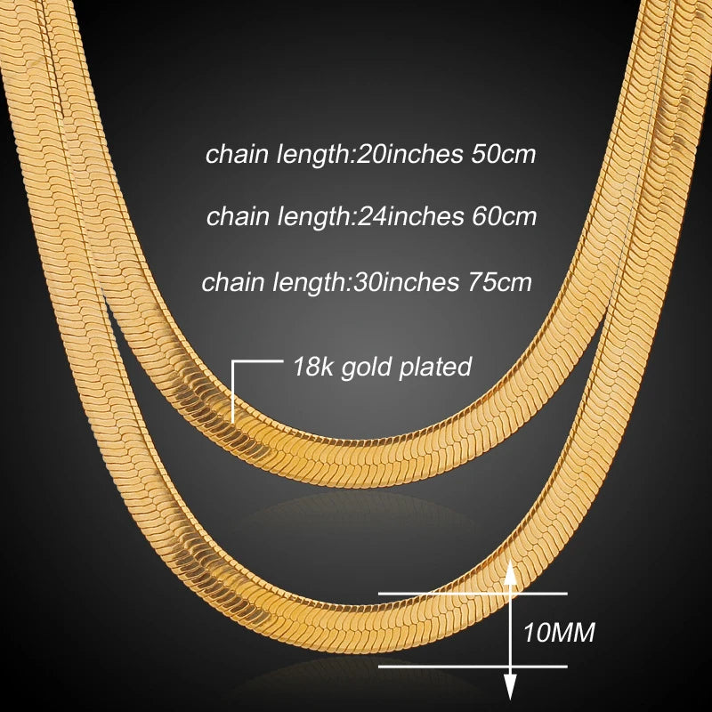 Brand Necklace Long/Choker 10MM Vintage Casual Gold Color Hip Hop Chain For Men Jewelry Maxi Necklace