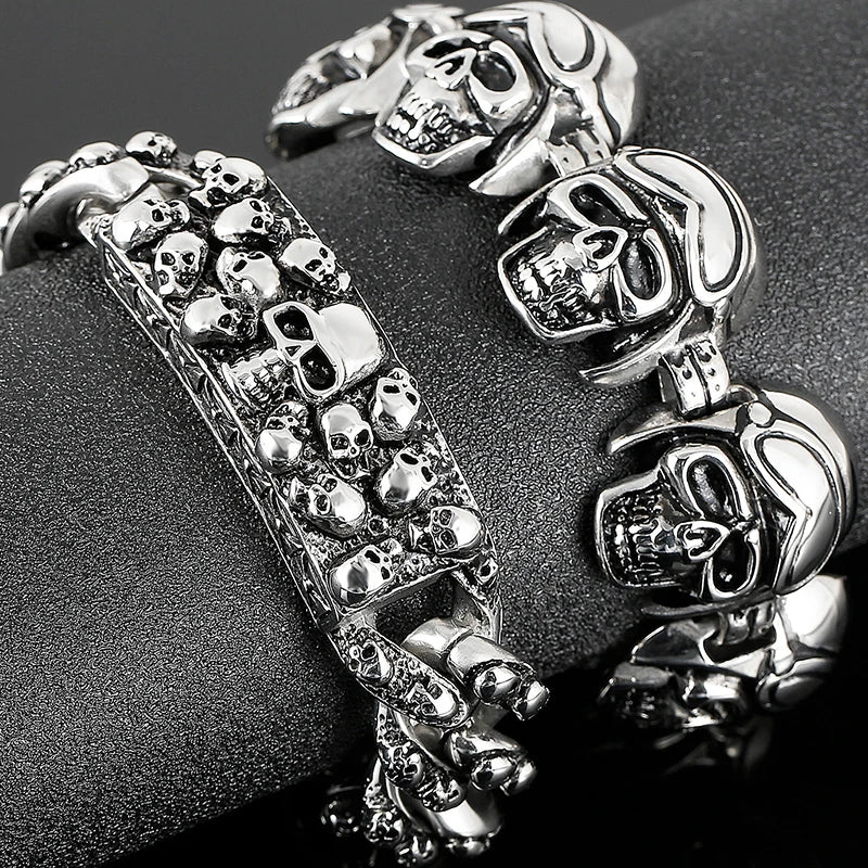 Steampunk Rock Skull Bracelet for Men In Waterproof Stainless Steel Skeleton Men's Bracelet Man Bike Jewelry Boys