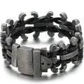 Handmade Leather Braided Bracelet With Belt Buckle Stainless Steel Boys Bracelets Men's Bike Jewellery Accessories Cuff