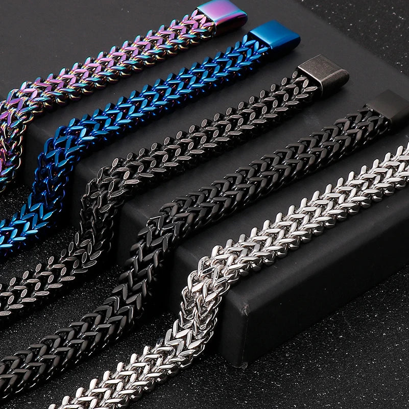 Men's 316L Stainless Steel Wrist Bracelet Man On Hand Chain Bracelets For Men Logo & Name & Date Engraved Male Jewelry