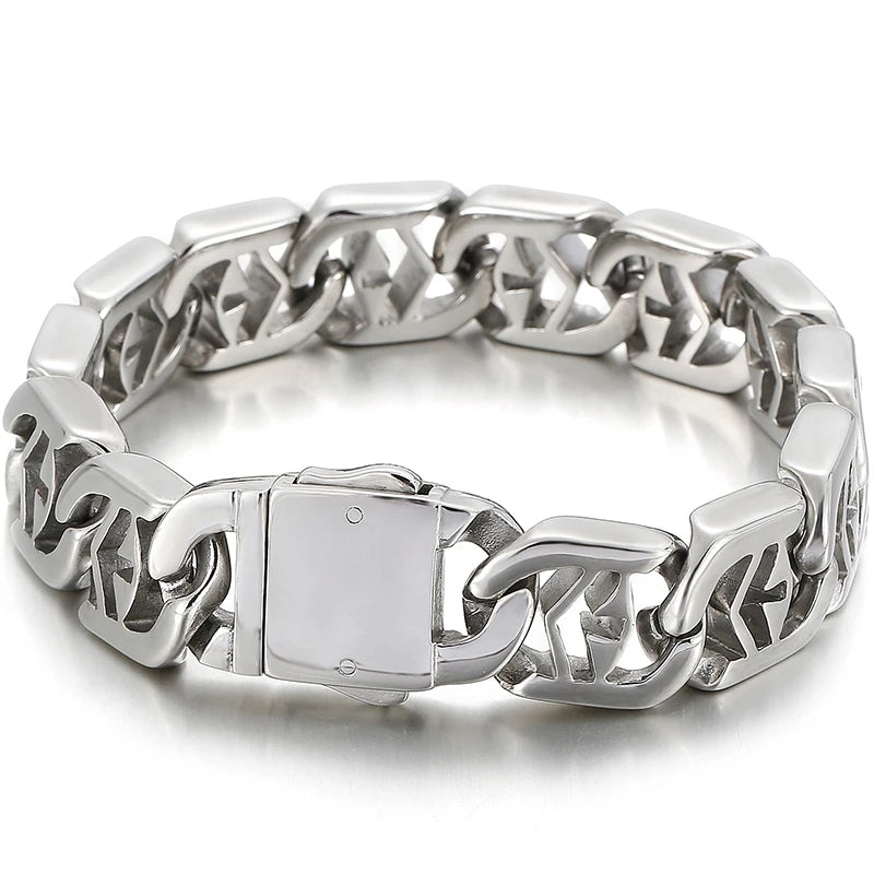 Polished Stainless Steel Hand Bands Bracelet for Men Mannen Armband Men's Cross Jewellery Accessories Chain Bracelets
