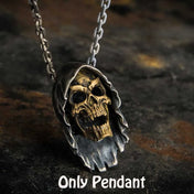 Antique Biker Punk Skull Pendant Necklace — Gold-Tone