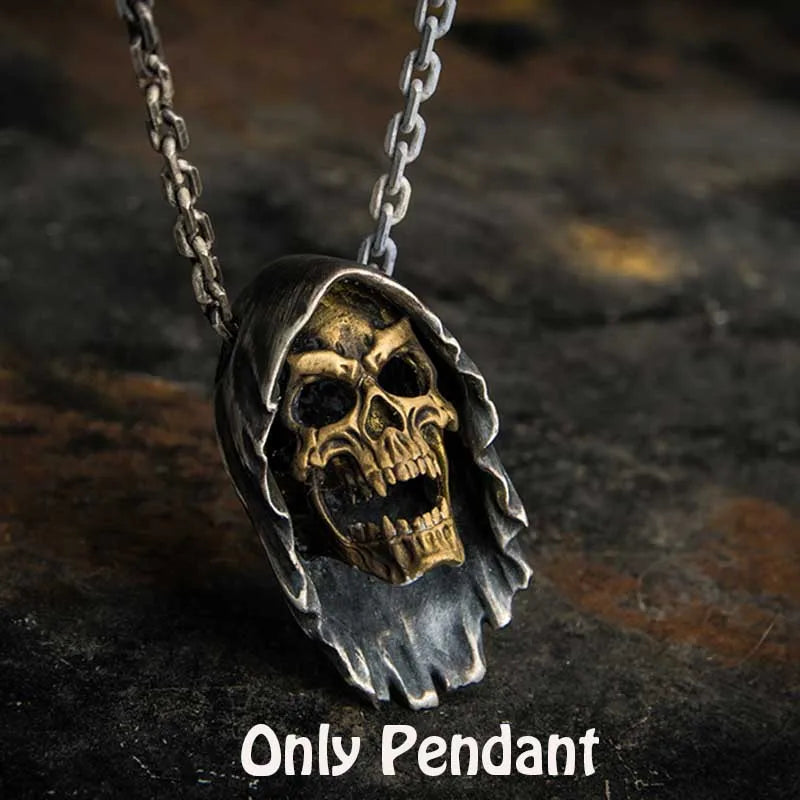 Onlysda Charms pendentif Gold Skull Pendant Necklace Men's Fashion Biker Punk Steel Chain Jewelry Antique Halloween Gift OSDZ035