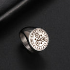 LIKGREAT Vintage Triskele Ring Triple Stainless Steel Signet Ring for Men Spiral Symbol Protection Amulet 2023 New Year