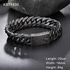 Fongten Retro Black Bracelet For Men Cuban Chain Stainless Steel Heavy Wide Curb Bracelets Bangle Male Jewelry