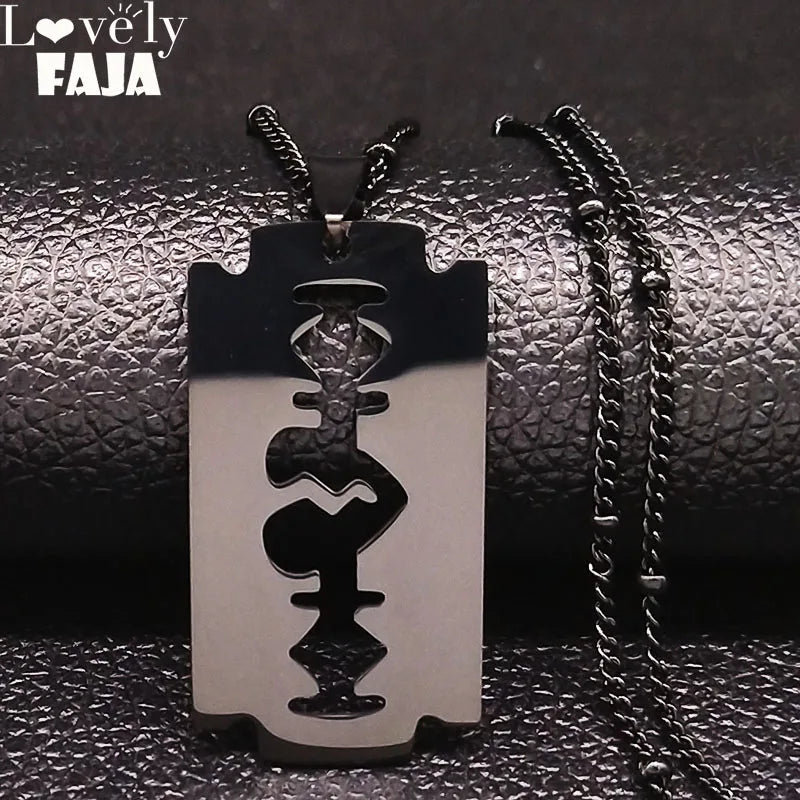 Gothic Heart Blade Necklace — Black Stainless
