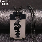 Gothic Heart Blade Necklace — Black Stainless