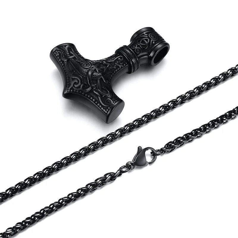 Vnox Vintage Men Norse Viking Necklaces,Rock Punk Retro Thor Mjolnir Hammer Pendant,Scandinavian Nodic Amulet Rune Neck