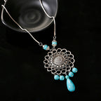 Womens Gypsy Jewelry Bohemian Ethnic Red Natural Stone Pendants Necklaces Metal Tibetan Sliver Color Chain Necklace For