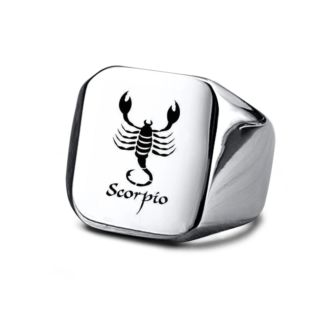 Vnox 18mm Signet Ring For Men Women, The Zodiac 12 Horoscope Constellation Sign Finger Band, Stainless Steel Aries Punk