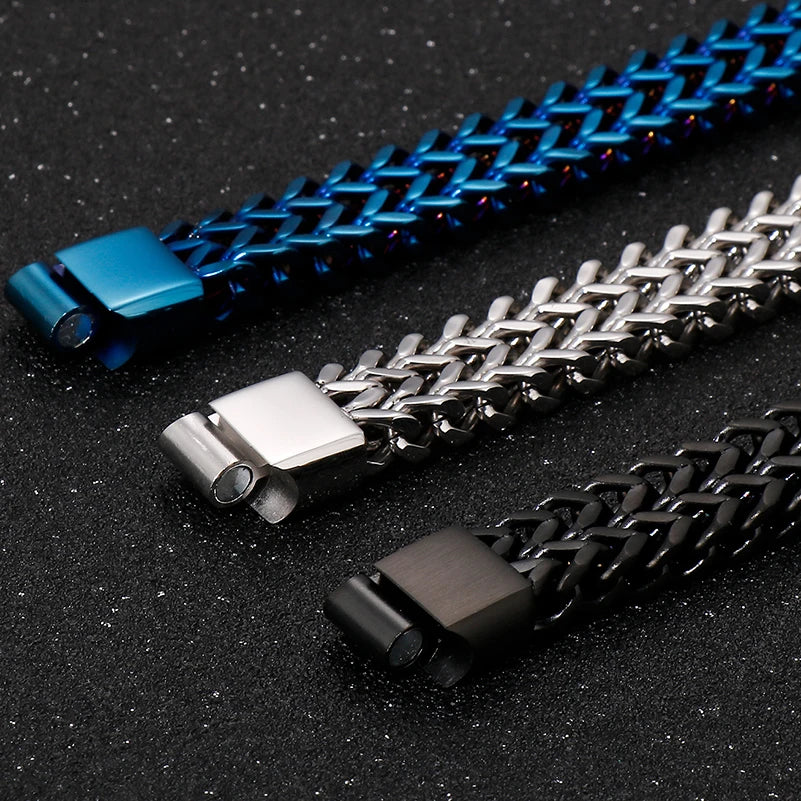 Men's 316L Stainless Steel Wrist Bracelet Man On Hand Chain Bracelets For Men Logo & Name & Date Engraved Male Jewelry