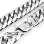 Miami Cuban Chains For Men Hip Hop Jewelry Silver Color Thick Stainless Steel Big Chunky Necklace 13mm/16mm/19mm/21mm
