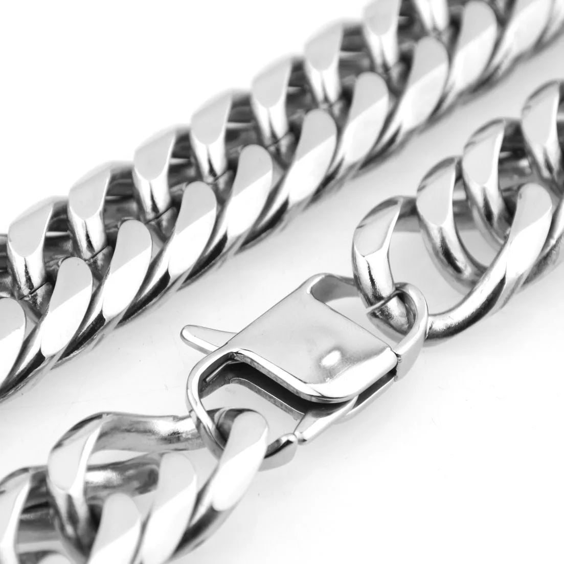 Miami Cuban Chains For Men Hip Hop Jewelry Silver Color Thick Stainless Steel Big Chunky Necklace 13mm/16mm/19mm/21mm