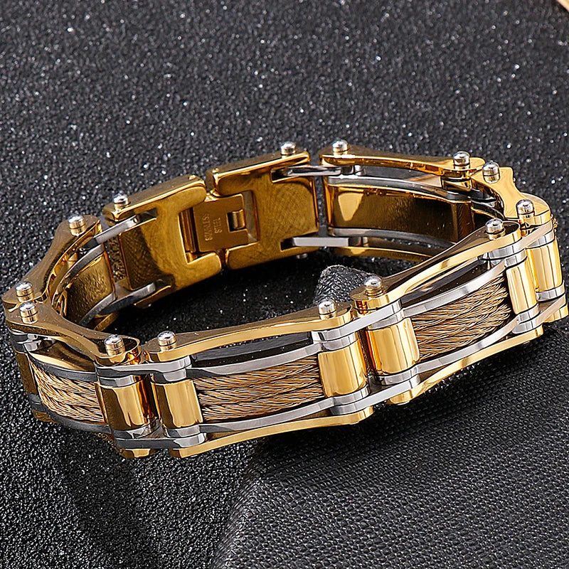 15MM Twist Chain Bracelet Man 18K Gold Color Men's Bracelets On Hand Heavy Stainless Steel Mannen Armband Jewellery