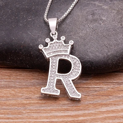 Nidin Luxury A-Z Crown Alphabet Pendant Chain Necklace Punk Style Lucky Initial Name Jewelry Fine Party Wedding