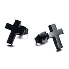 Cross Black Minimal Stud Earrings — Stainless Steel