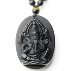 Black Obsidian Elephant Buddha Wealth Necklace — Black-Tone