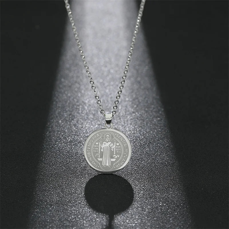 Saint Benedict Medal Cross Necklace — Two-Tone Stainless Steel