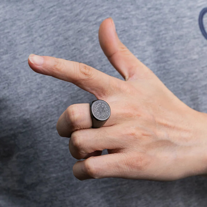 Valily Seal of The Seven Archangels Rings Stainless Steel Silver--Color Saint Michael Ring Jewelry Engraving for Man