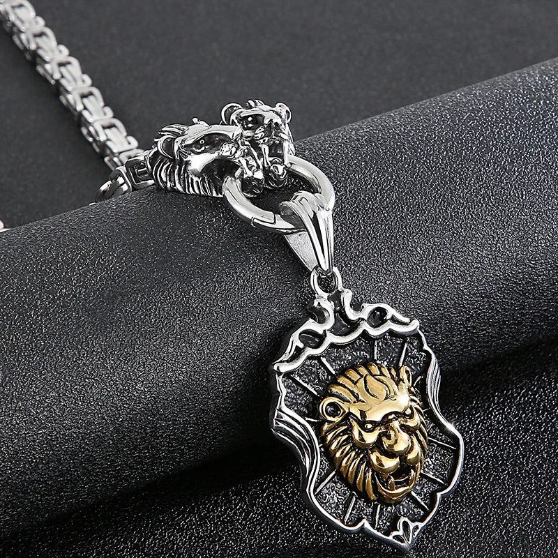Massive Gothic Lion Head Charm Pendant Necklace For Man Stainless Steel 71CM Long Chain Birthday Jewelry Gifts For