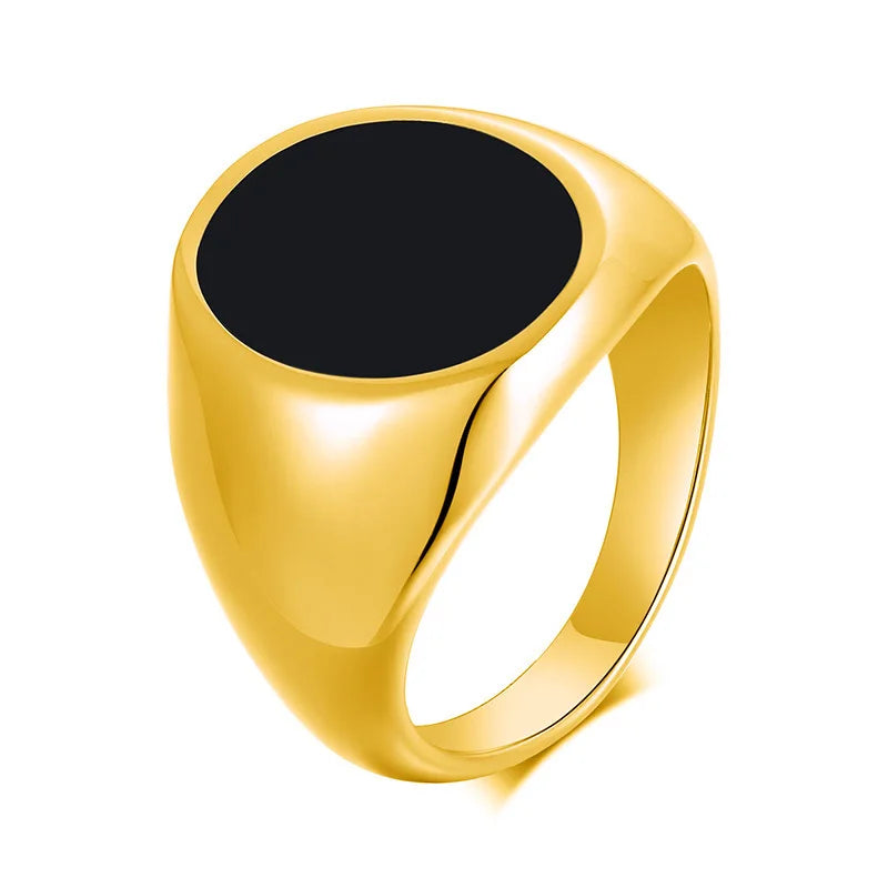 Vnox Stylish Signet Rings for Men, Male Pinky Ring with Black Square CZ Stone,Gold Color Stainless Steel Metal Jewelry
