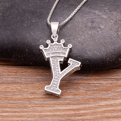 Nidin Luxury A-Z Crown Alphabet Pendant Chain Necklace Punk Style Lucky Initial Name Jewelry Fine Party Wedding
