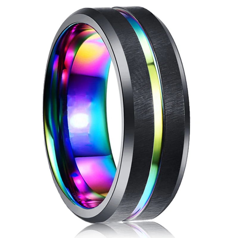 Fashion Black Stainless Steel Rings for Men With Guitar String Inlay Guitarist Ring For Musician Wedding Jewelry Drop