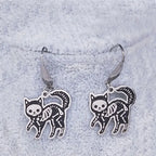 Skull Cat Silver Earrings Gothic Dangle Small