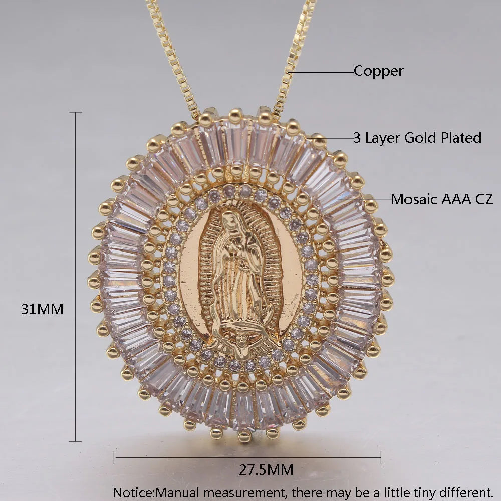 Iced Out Virgin Mary Gold Pendant Necklace