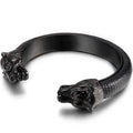Gold Color Stainless Steel Lion Head Open Bangles For Men Elastic Adjustable Leather Bracelets Boys Hand Accessories