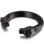 Gold Color Stainless Steel Lion Head Open Bangles For Men Elastic Adjustable Leather Bracelets Boys Hand Accessories