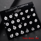 New 12 Pair/Pack White Shiny Wedding Stud Earrings Set For Women Men Crystal Jewelry Accessories Oorbellen Jewelry