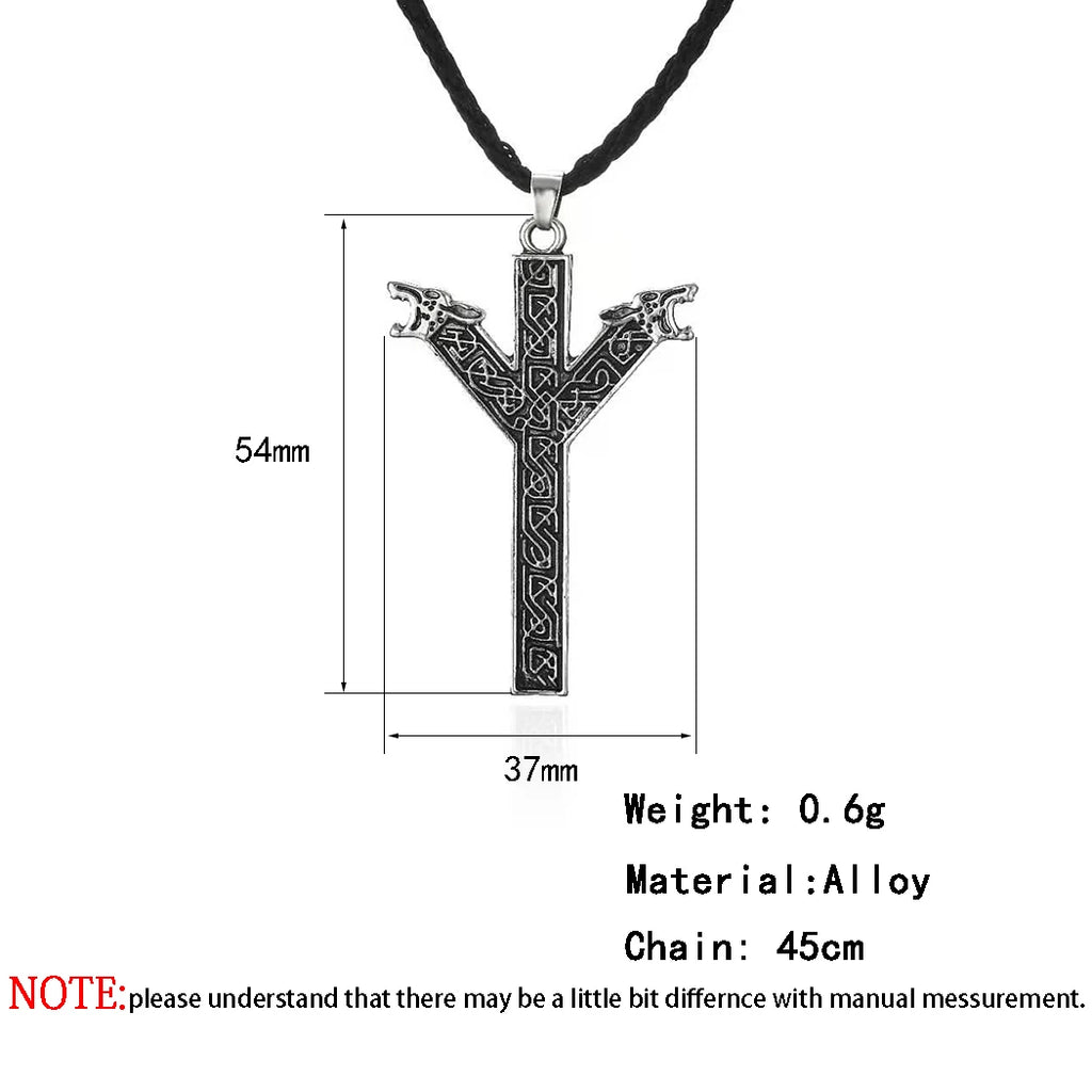 Viking Rune Algiz Double Wolf Pendant — Stainless Steel