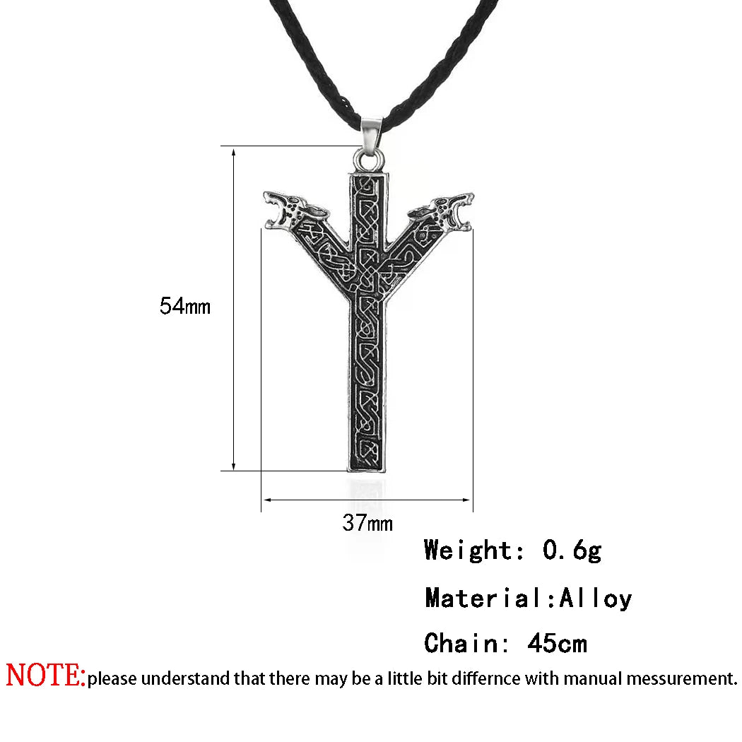 Viking Rune Algiz Double Wolf Pendant — Stainless Steel