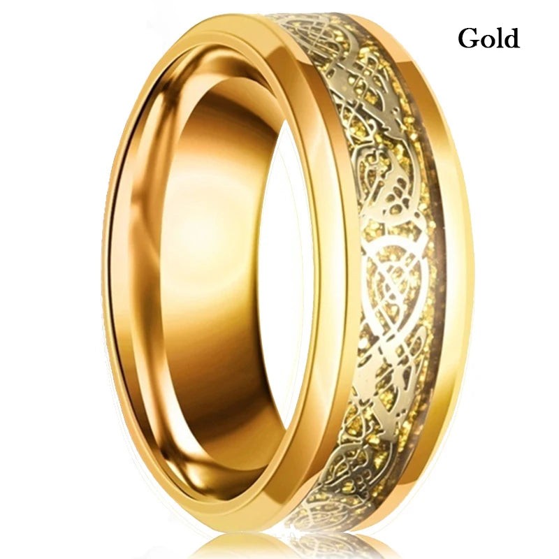 Fashion 8mm Stainless Steel Celtic Dragon Rings For Men Inlay Purple Carbon Fiber Rings Wedding Band Jewelry Birthday Gifts