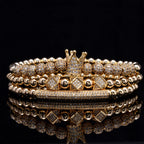 3pcs/Set Luxury Gold Color Beads Royal King Crown Dice Charm CZ Ball Bracelet Mens Fashion Bracelets & Bangles Multi