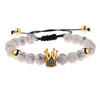 Black CZ Pave Ball Beaded Bracelet for Men — Adjustable Weave