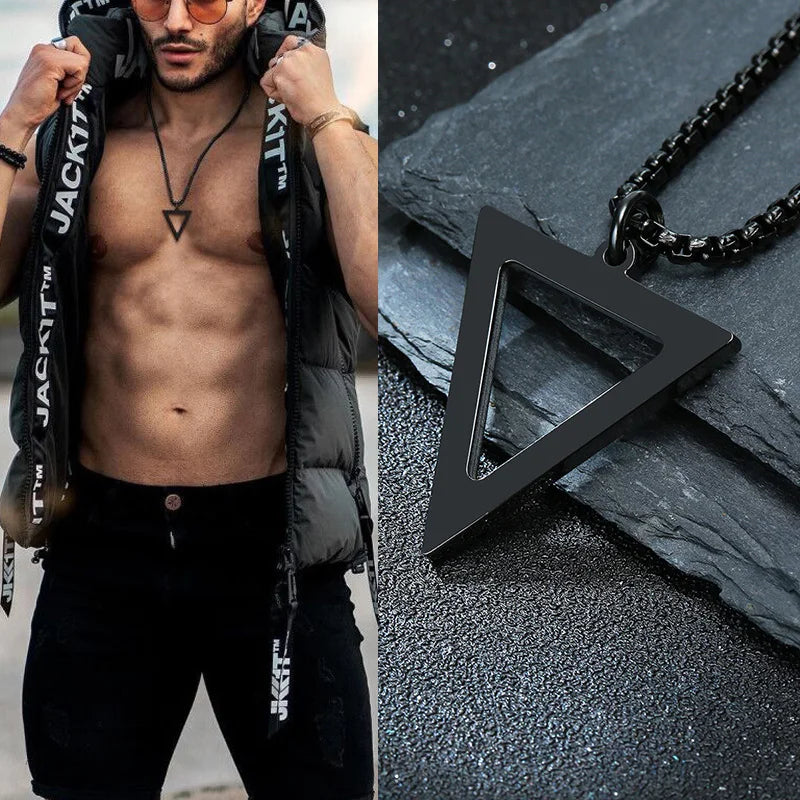 Black Triangle Pendant Necklace — Stainless