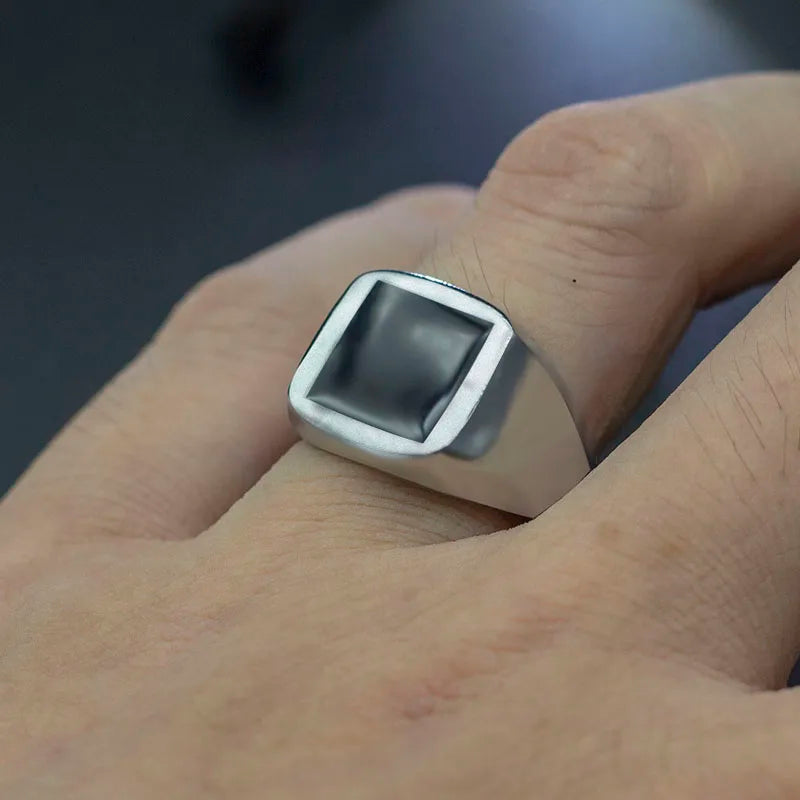 Square Signet Ring for Men — Wide Black-Tone Band