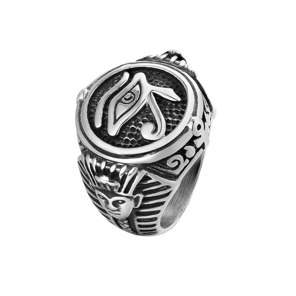 Ancient Egyptian Eye of Horus Signet Ring — Stainless Steel