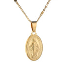 Virgin Mary Pendant Necklace for Women Girls Gold Color Cross Trendy Chain Jewelry