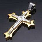 Dropshipping Cross Pendant Necklaces For Men Black Gold Color Silver Color Stainless Steel Charm Chain Male Hip Hop Jewelry KP52