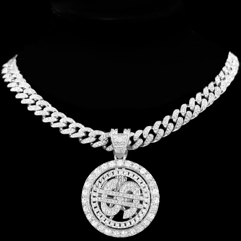 Iced Out Dollar Sign Cuban Pendant — Silver