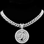 Iced Out Dollar Sign Cuban Pendant — Silver
