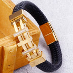 Rope Chain Wrap Leather Bracelet for Man Polished Stainless Steel Men's Charm Bracelets Handmade Male Jewelry Wrist On