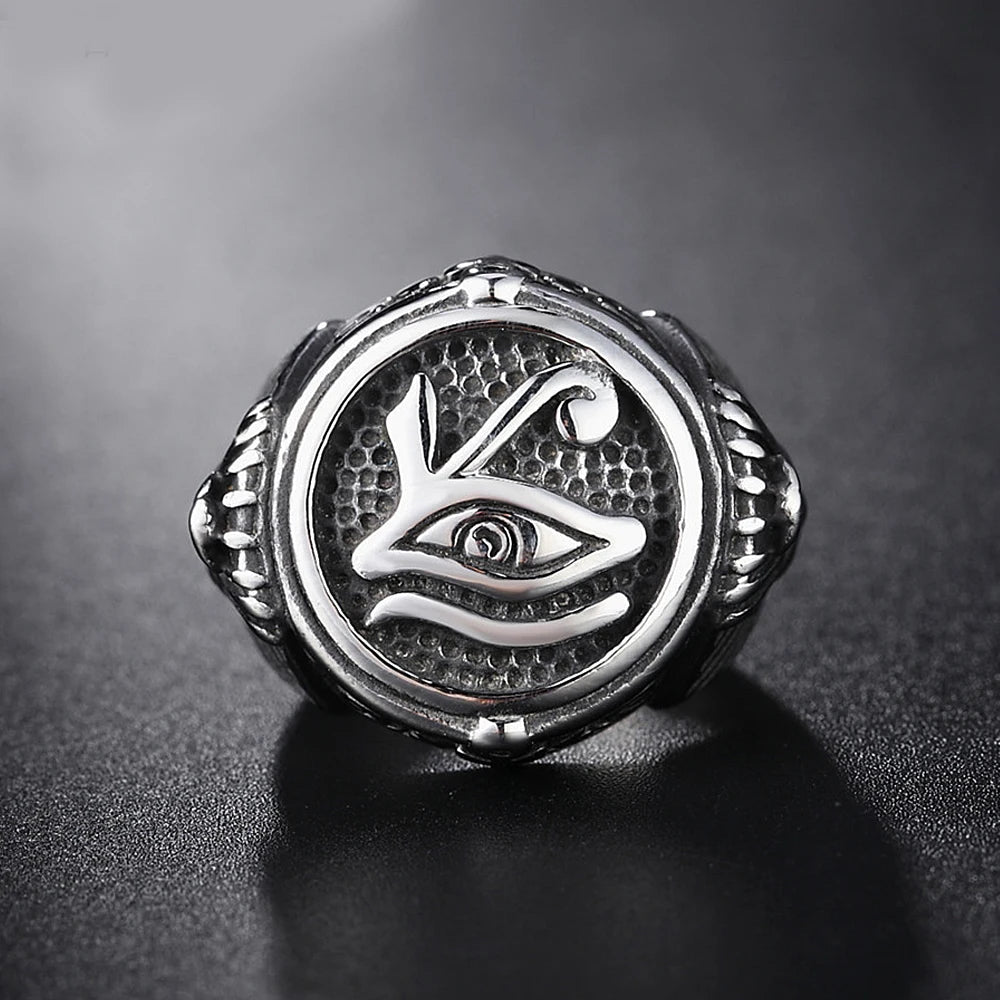Ancient Egyptian Eye of Horus Signet Ring — Stainless Steel