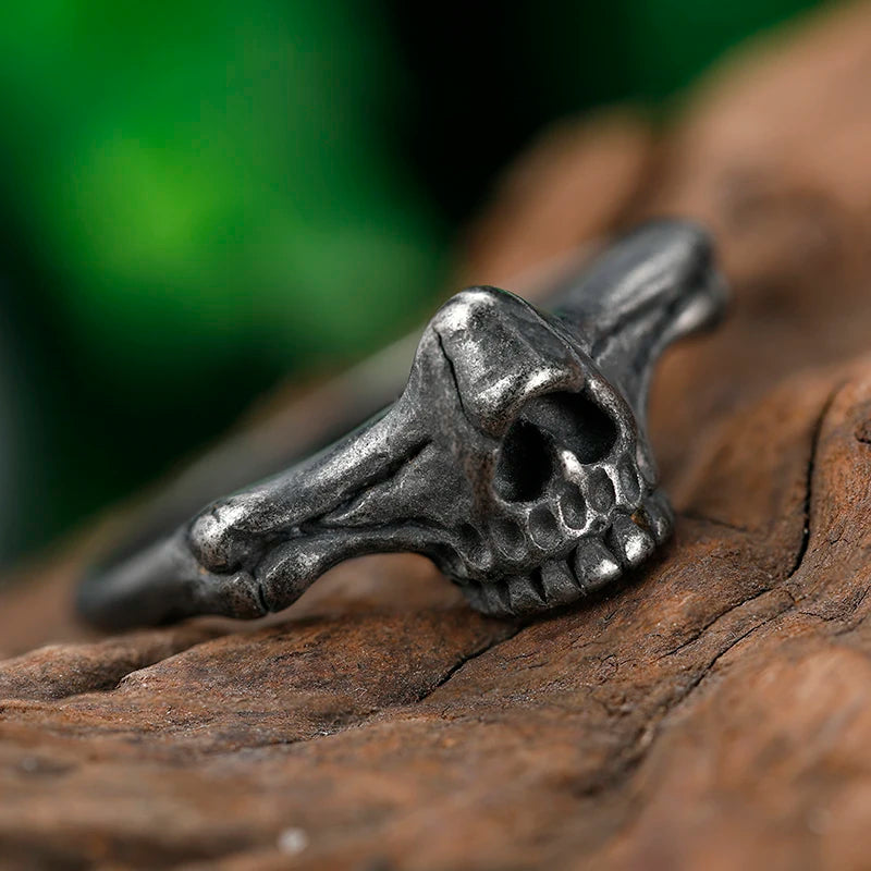 Aesthetic Gothic Vintage 316L Stainless Steel Cool Skull Men's Finger-Ring Punk Rock Bearded Biker Jewelry Christmas