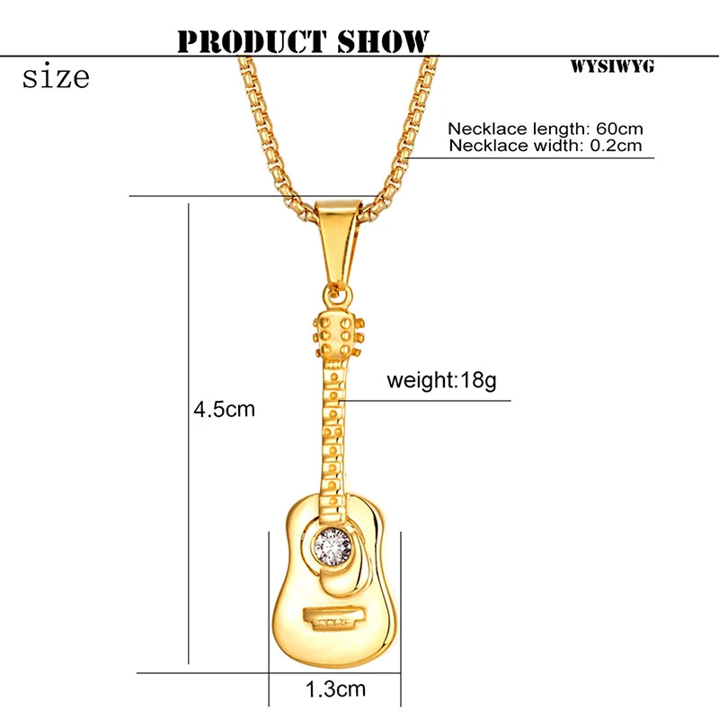 Guitar Stainless Steel Pendant Necklace