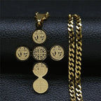 Saint Benedict Cross Pendant Necklace — Gold-Tone